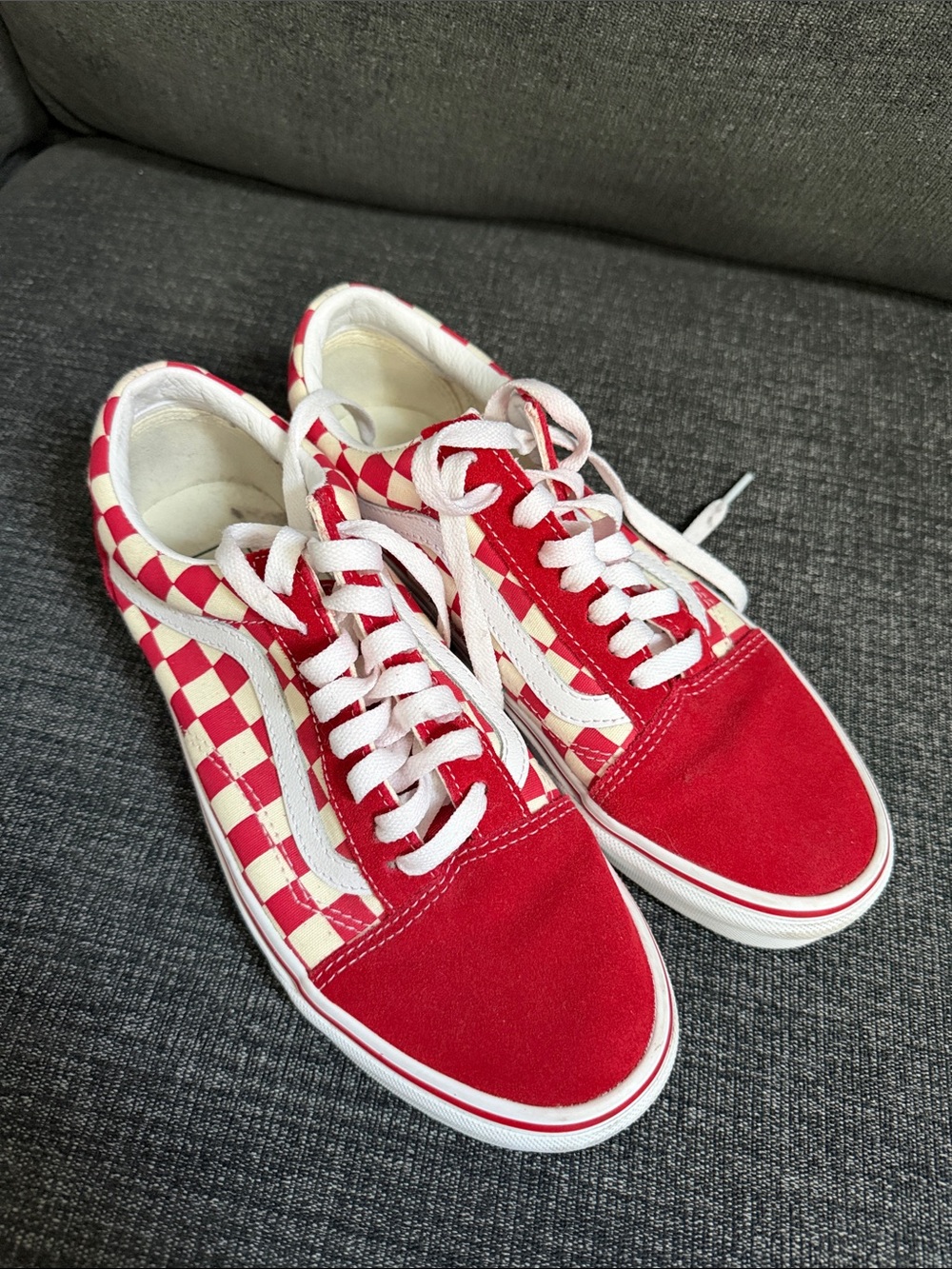Vans Red and Cream Checkerboard Old Skool Sneakers